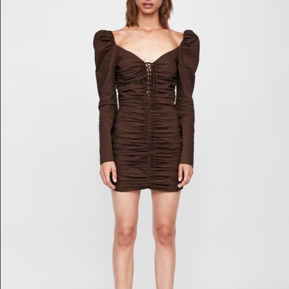 NWOT Ruched puff sleeve mini dress